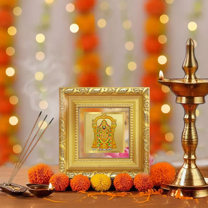 Diviniti Tirupati Balaji Tabletop Photo Frame in 24K Gold Plated Foil | Wealth, Blessings & Divine Protection | DG103S1A (10x10 CM)