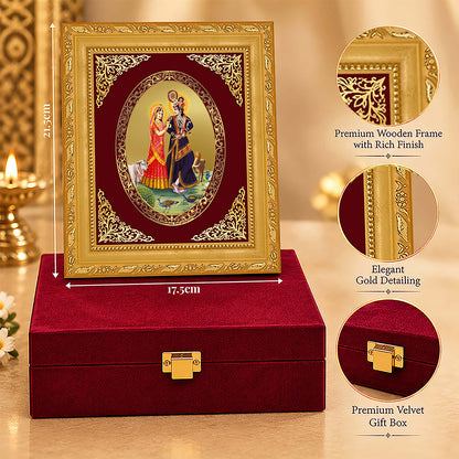 24K Gold-Plated Radha Krishna with Cow Frame | Premium Gift Box | 21.5x17.5 CM