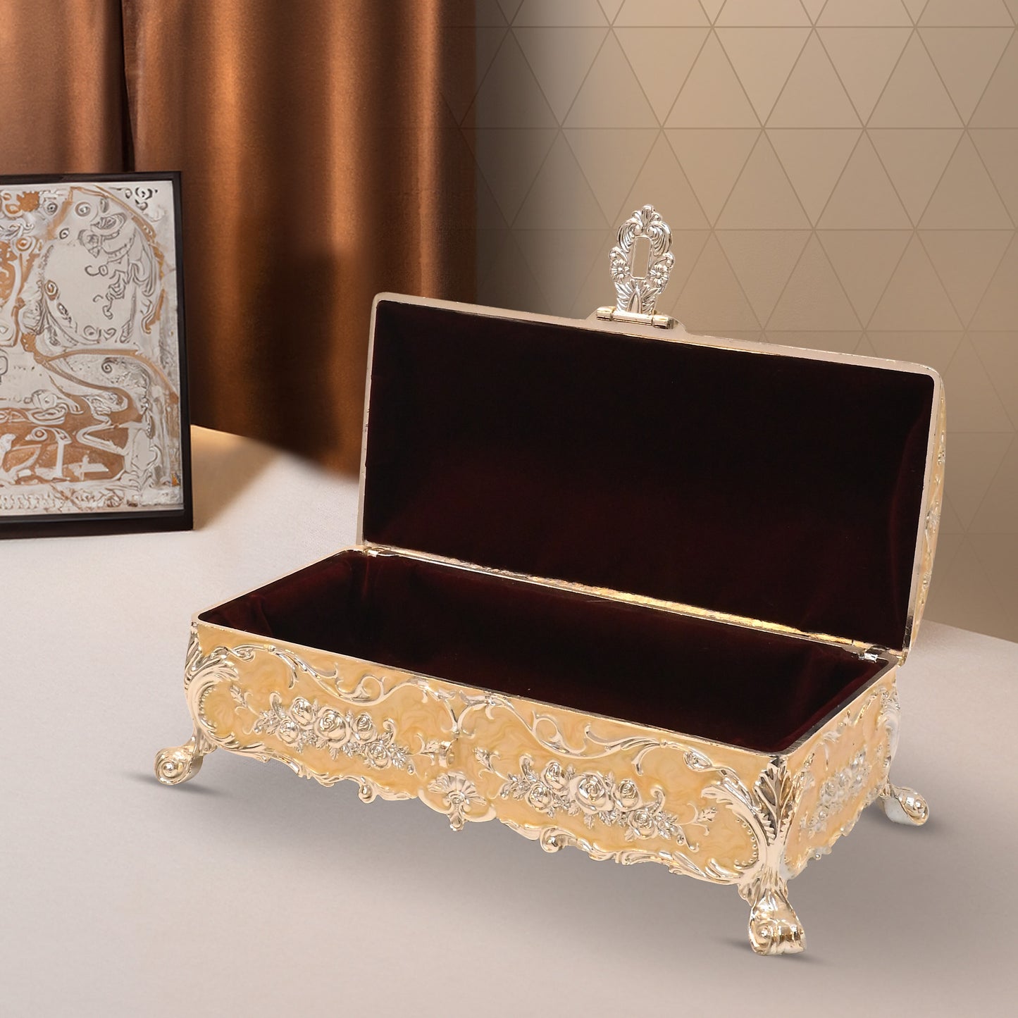 DIVINITI 24K Gold Plated Jewellery Box Luxurious Premium Storage for Precious Keepsakes and Accessories (8x24.5x12.3)