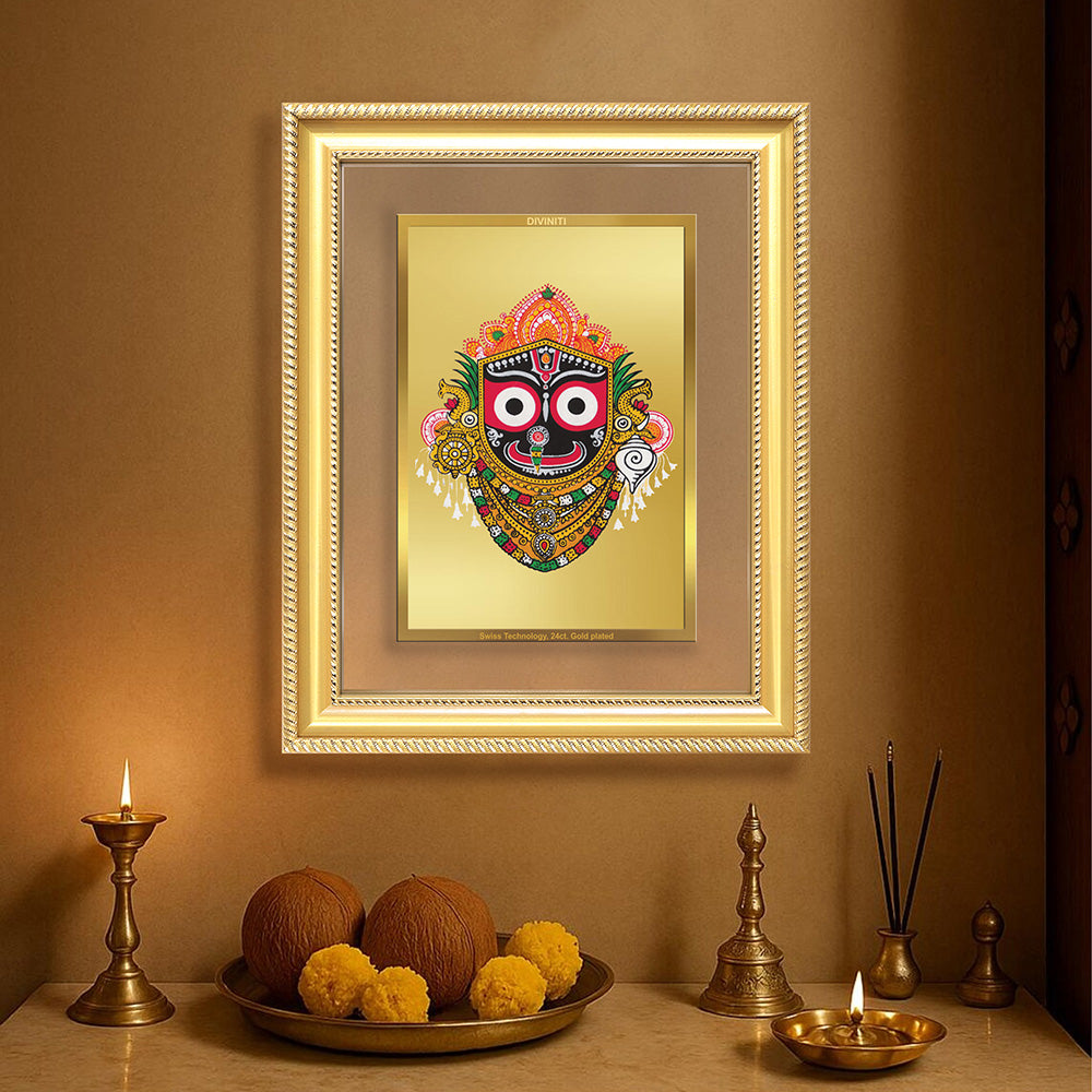 Diviniti 24K Gold Plated Jagannath (Classic) Divine Wall Frame for Home Mandir & Office Decor | Luxury Spiritual Gift