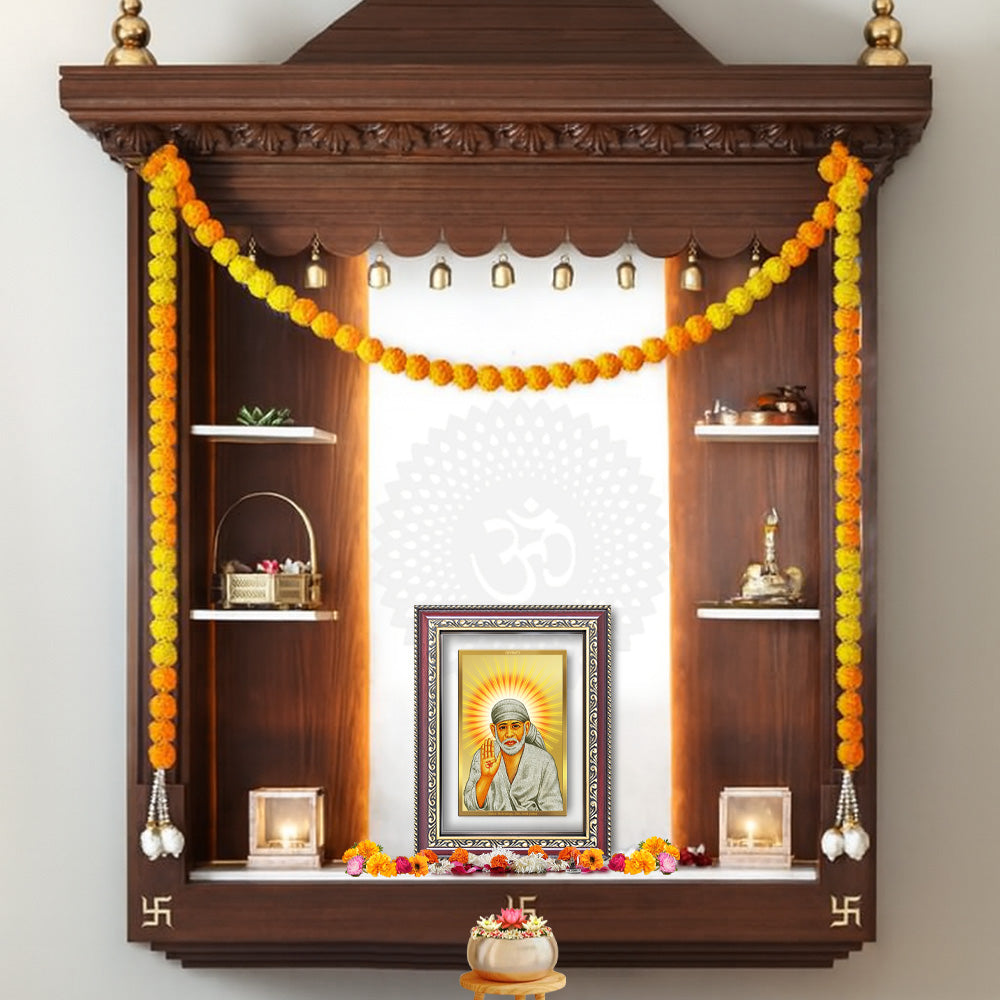 Diviniti 24K Gold Plated Sai Baba With Blessings (Classic) Divine Wall Frame for Home Mandir & Office Decor | Luxury Spiritual Gift