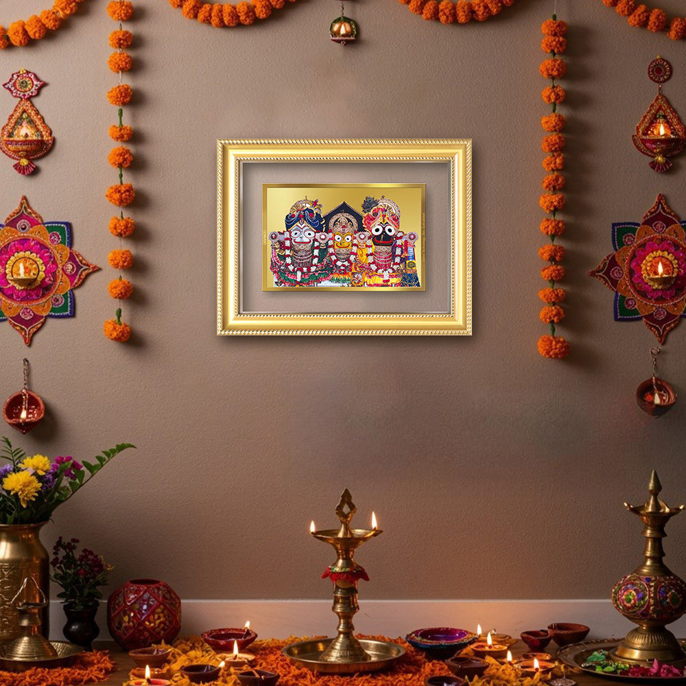 Diviniti 24K Gold Plated Jagannath Subhadra Balabhadra (Classic) Divine Wall Frame for Home Mandir & Office Decor | Luxury Spiritual Gift