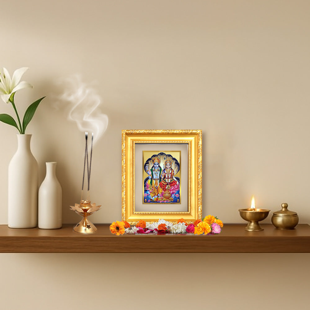 Diviniti 24K Gold Plated Vishnu Lakshmi |Divine Table Top Frame for Home Mandir & Office Decor | Luxury Spiritual Gift