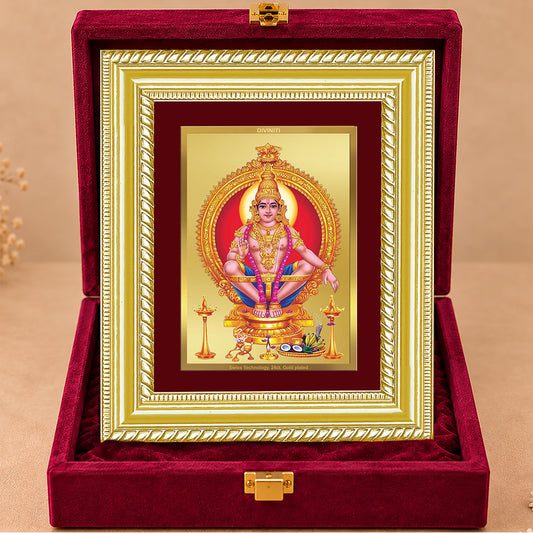 24K Gold-Plated Lord Ayyappan Frame | Premium Gift Box | 21.5x17.5 CM