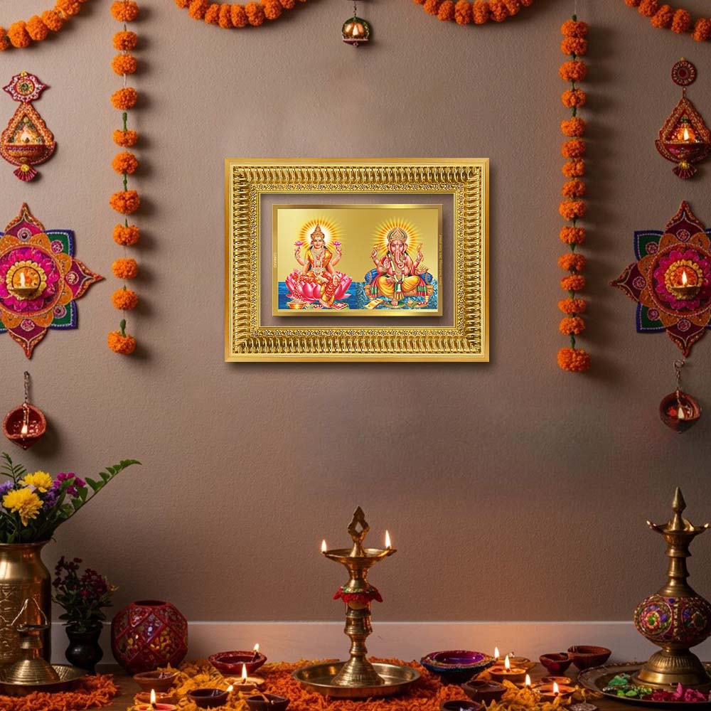 Diviniti 24K Gold Plated Lakshmi Ganesha (Classic) Divine Wall Frame for Home Mandir & Office Decor | Luxury Spiritual Gift