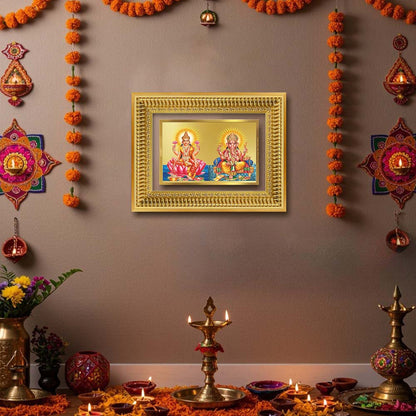 Diviniti 24K Gold Plated Lakshmi Ganesha (Classic) Divine Wall Frame for Home Mandir & Office Decor | Luxury Spiritual Gift