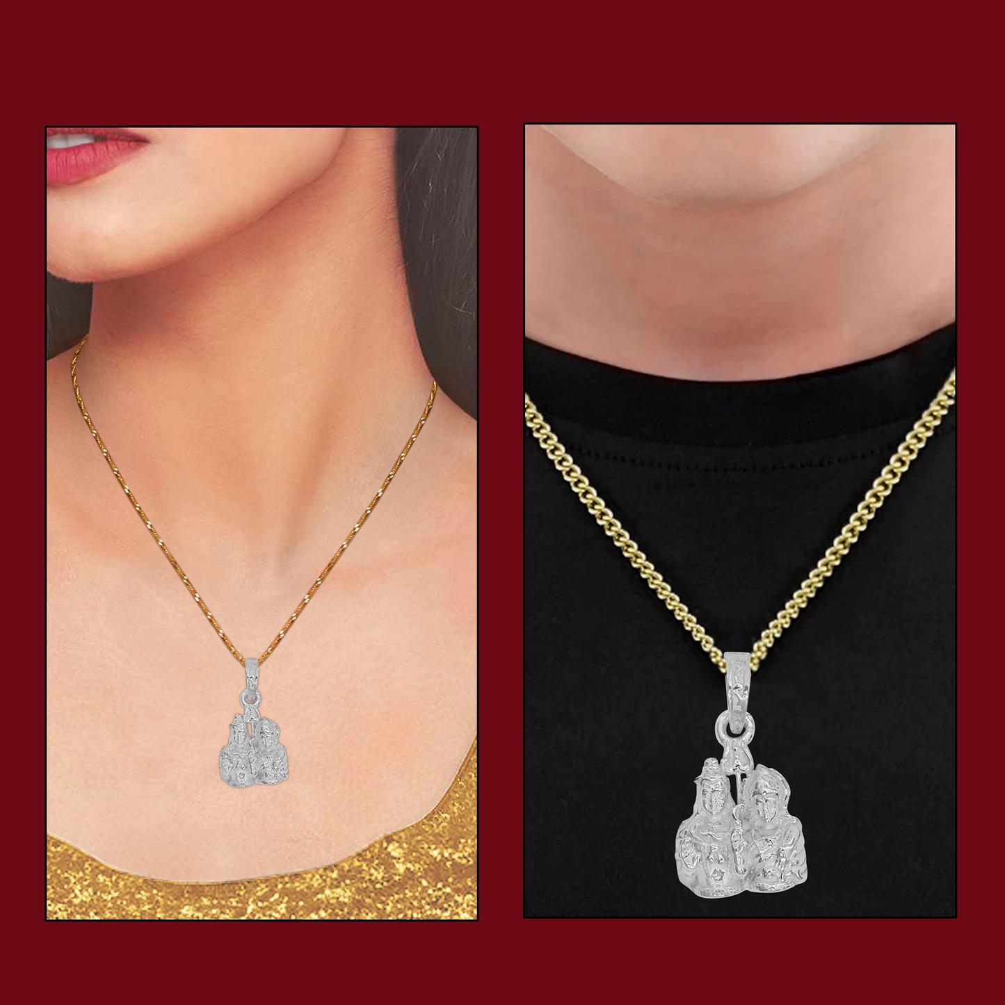 DIVINITI 925 Pure Silver Shiv Parvati Big Pendant For Men, Women & Kids Divine God Pendant For Birthday, Anniversary, Special Occasion Gift (2x2 CM 12 g)