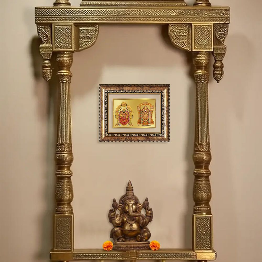 Diviniti 24K Gold Plated Padmavati And Balaji (Classic) Divine Wall and Table Top Frame for Home Mandir & Office Decor | Luxury Spiritual Gift