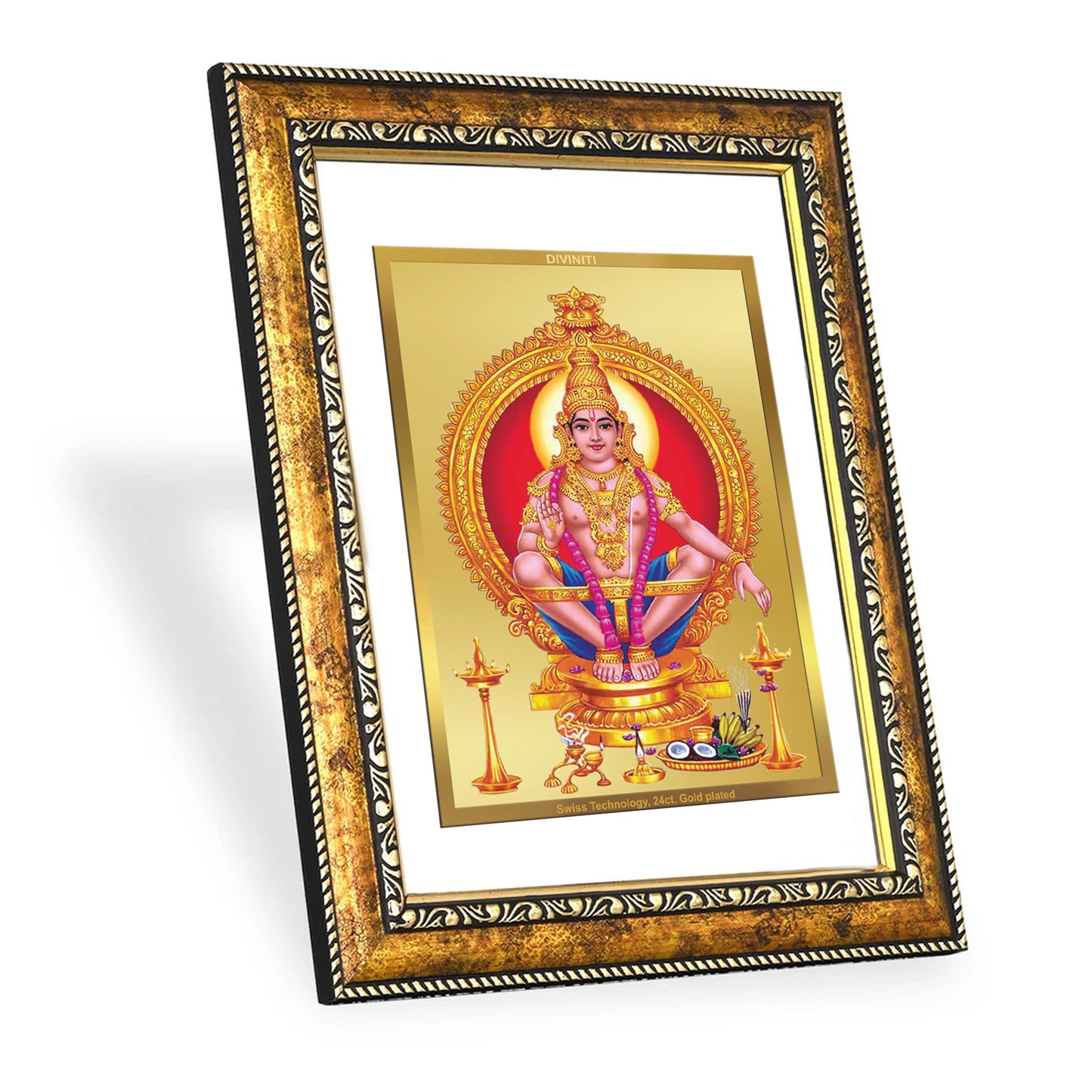 DIVINITI 24K Gold Plated Foil Ayyapan-2 Wall Photo Frame for Home Decor, Wall Hanging, Table Top, Puja Room & Gift DG113S3 (27.6X35.4 CM)