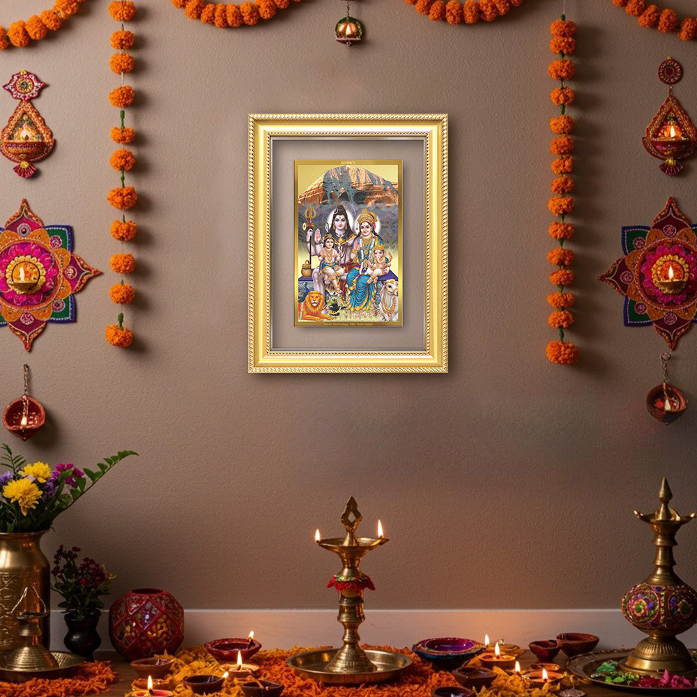 Diviniti 24K Gold Plated Shiv Parivar (Classic) Divine Wall Frame for Home Mandir & Office Decor | Luxury Spiritual Gift