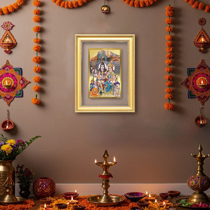 Diviniti 24K Gold Plated Shiv Parivar (Classic) Divine Wall Frame for Home Mandir & Office Decor | Luxury Spiritual Gift