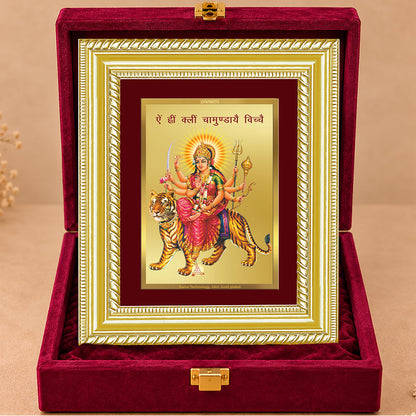 24K Gold-Plated Goddess Durga with Sacred Mantra Frame | Premium Gift Box | 21.5x17.5 CM