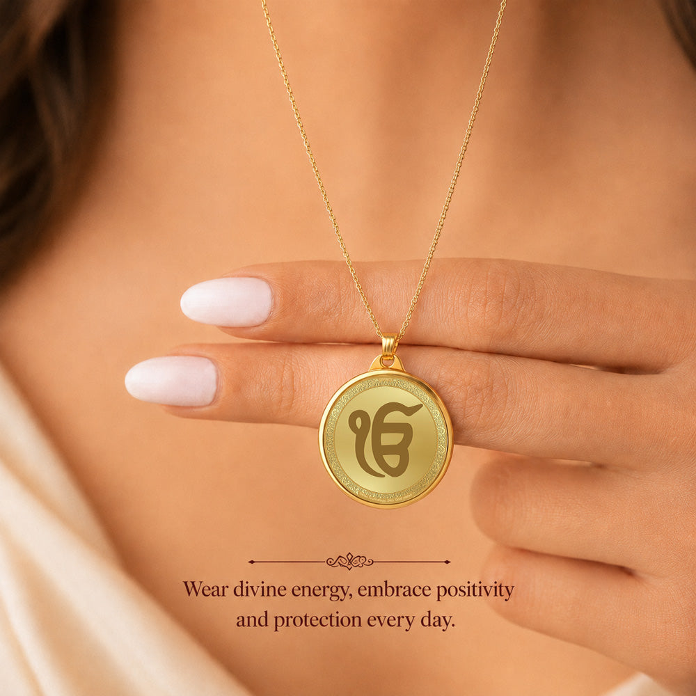 Diviniti 24K Double Sided Gold Plated Pendant Ik Onkar & Khanda Sahib | 18 MM Flip Coin (1 PCS)