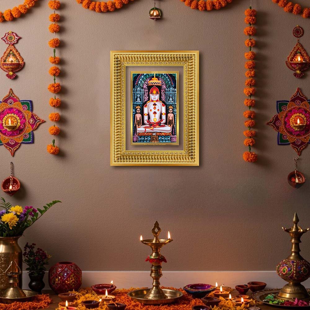Diviniti 24K Gold Plated Adinath Divine Wall Frame for Home Mandir & Office Decor | Premium Jain Spiritual Gift