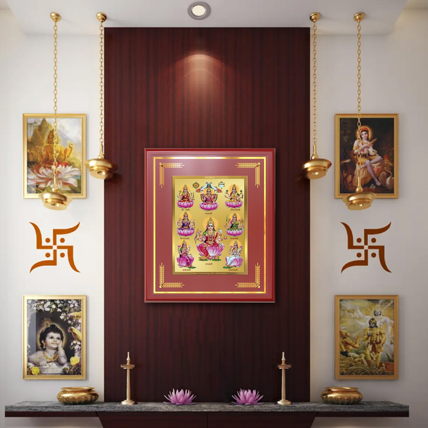 Diviniti Ashtalakshmi Wall Photo Frame in 24K Gold Plated Foil | Eight Forms of Wealth, Prosperity & Divine Blessings