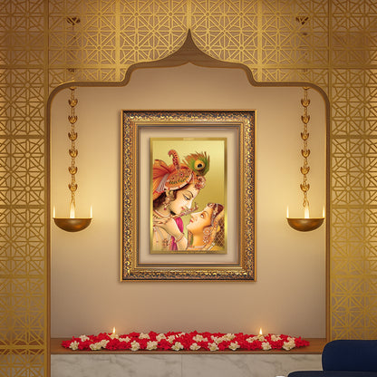 Radha Krishna with Flute | Lord Krishna Wall Mount Photo Frame in 24K Gold Plated Foil