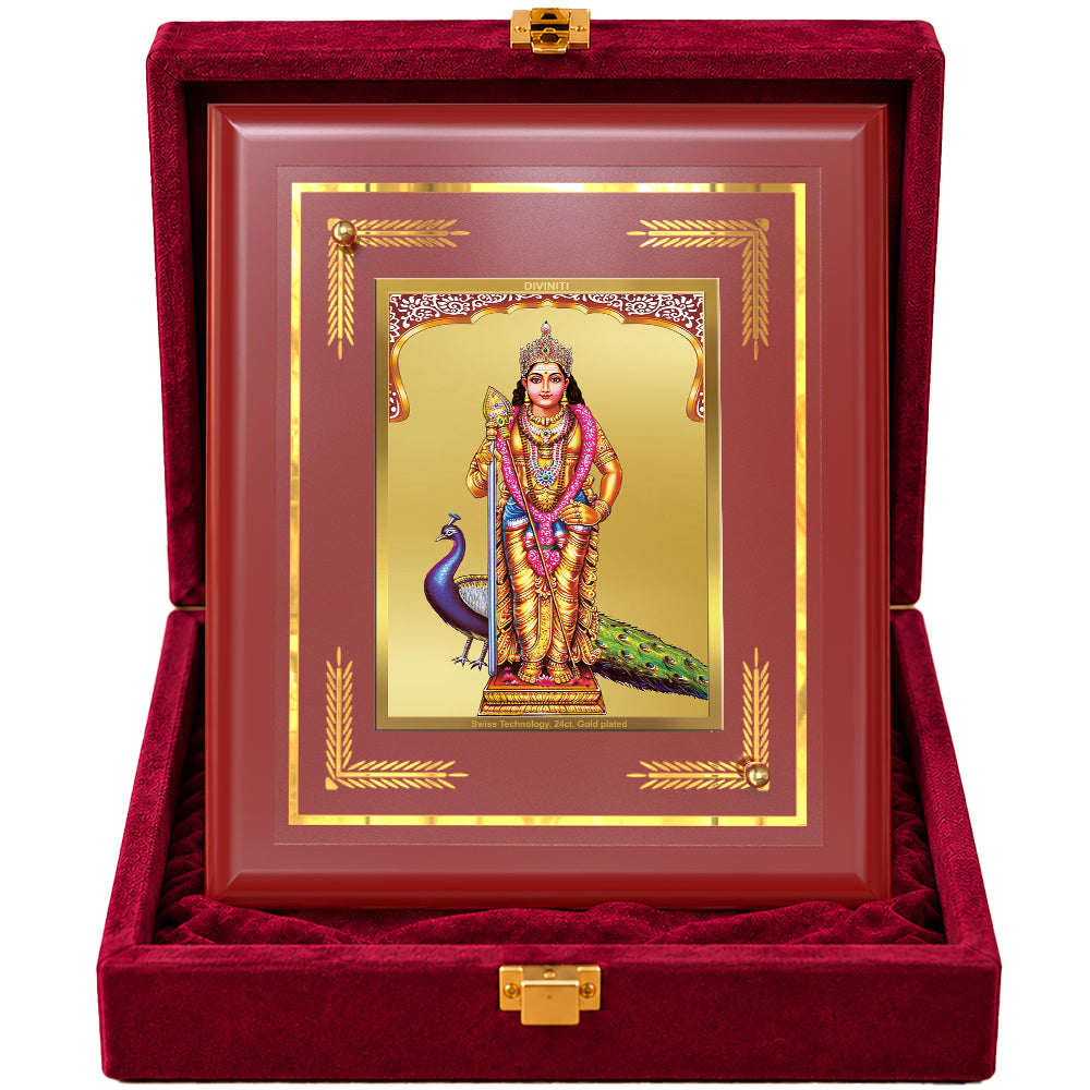 24K Gold-Plated Lord Murugan MDF Frame | Premium Gift Box | 13.5x16 CM