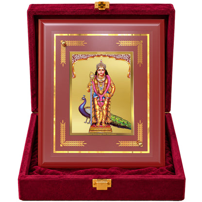 24K Gold-Plated Lord Murugan MDF Frame | Premium Gift Box | 13.5x16 CM