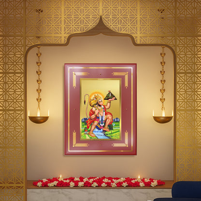 Hanuman Carrying Sanjeevani Mountain | Lord Hanuman Wall Mount Photo Frame in 24K Gold Plated Foil