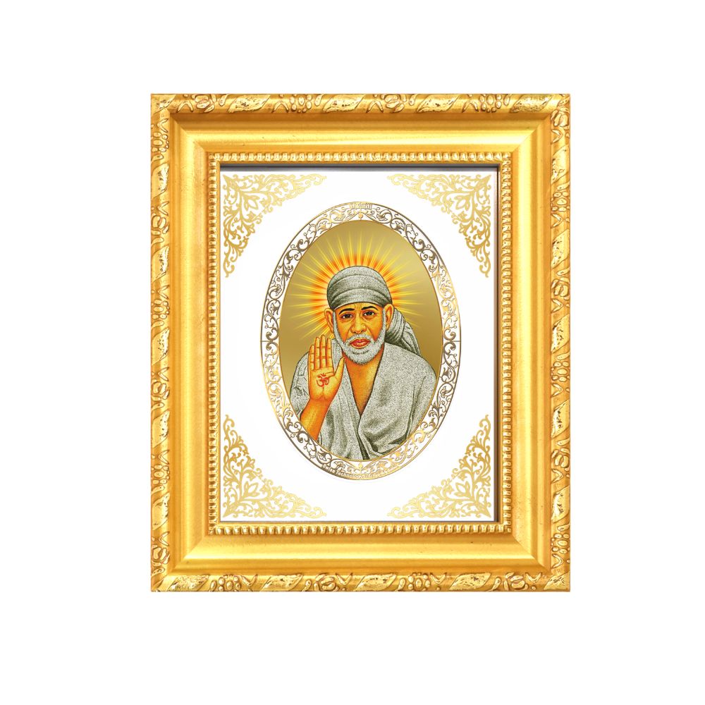 Sai Baba Blessing Form Divine Protection & Grace Sacred Royal Tabletop Frame in 24K Gold Plated Foil