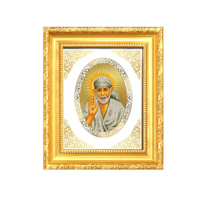 Sai Baba Blessing Form Divine Protection & Grace Sacred Royal Tabletop Frame in 24K Gold Plated Foil