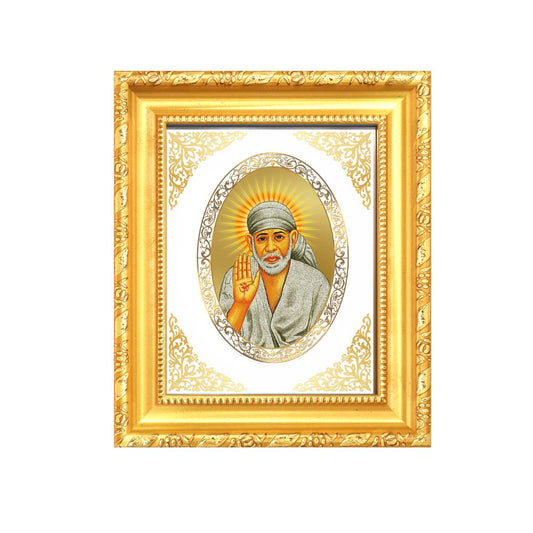 Sai Baba Blessing Form Divine Protection & Grace Sacred Royal Tabletop Frame in 24K Gold Plated Foil