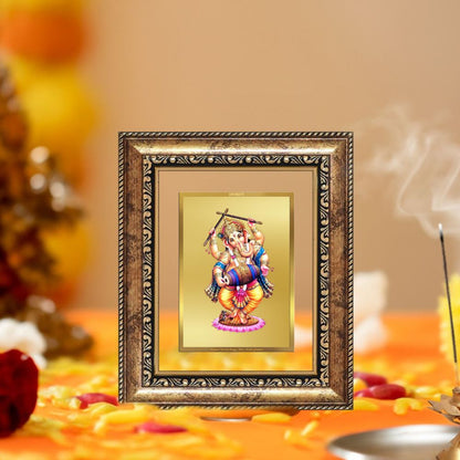 Diviniti 24K Gold Plated Dancing Ganesha Divine Table Top Frame for Home Mandir & Office Decor | Luxury Spiritual Gift