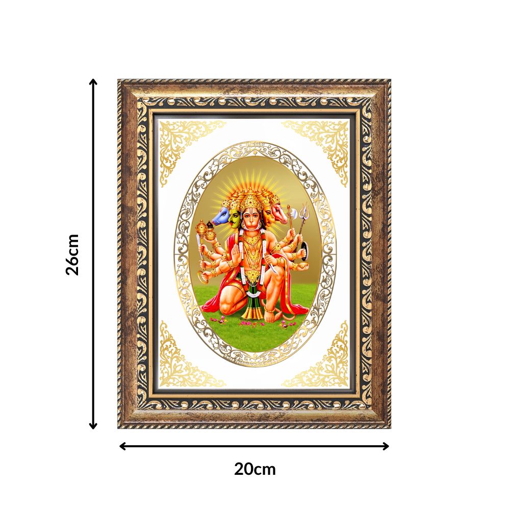 Panchmukhi Hanuman Divine Five-Faced Protection Sacred Royal Tabletop Frame in 24K Gold Plated Foil