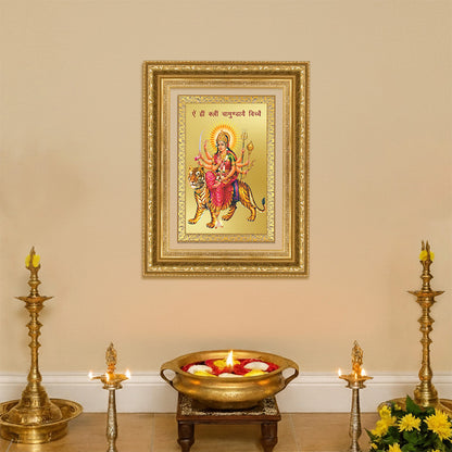Diviniti 24K Gold Plated Durga With Mantra (Classic) Divine Wall Frame for Home Mandir & Office Decor | Luxury Spiritual Gift