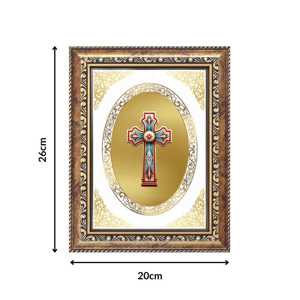 Holy Cross | Christian Sacred Wall & Tabletop Royal Photo Frame in 24K Gold Plated Foil