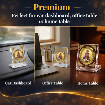 Diviniti 24K Gold Plated Lord Mahavir Acrylic Car Dashboard Frame | Peace, Spiritual Enlightenment & Devotion for Car, Home, Tabletop & Puja Room | Faith & Blessings (ACF1CH)