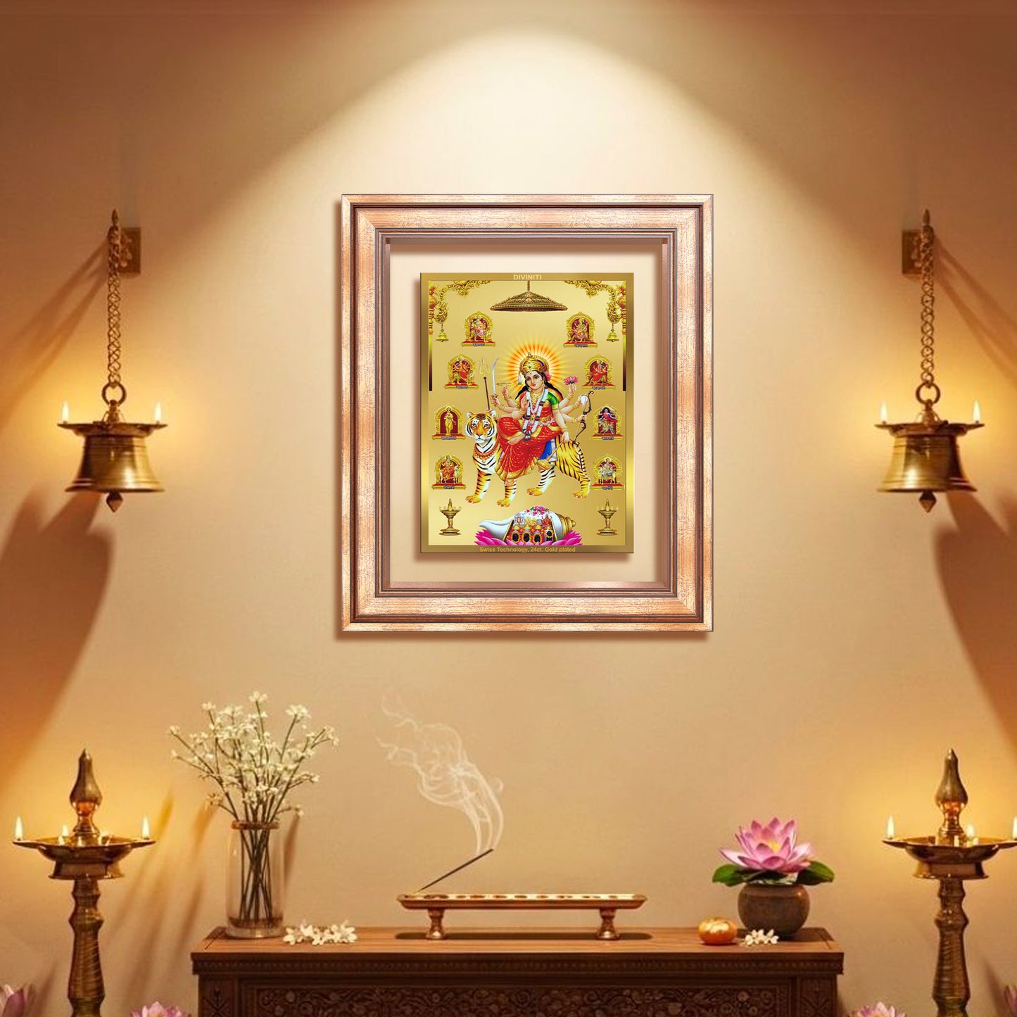 Diviniti 24K Gold Plated Nav Durga (Classic) Divine Wall Frame for Home Mandir & Office Decor | Luxury Spiritual Gift