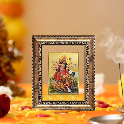 Diviniti 24K Gold Plated Durga - Mahishasura Mardini Divine Table Top Frame for Home Mandir & Office Decor | Luxury Spiritual Gift