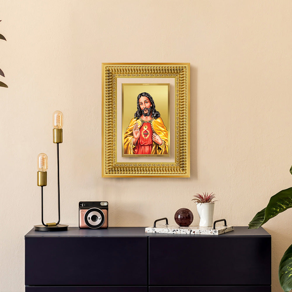 Diviniti 24K Gold Plated Jesus Christ (Classic) Divine Wall Frame for Home Mandir & Office Decor | Luxury Spiritual Gift