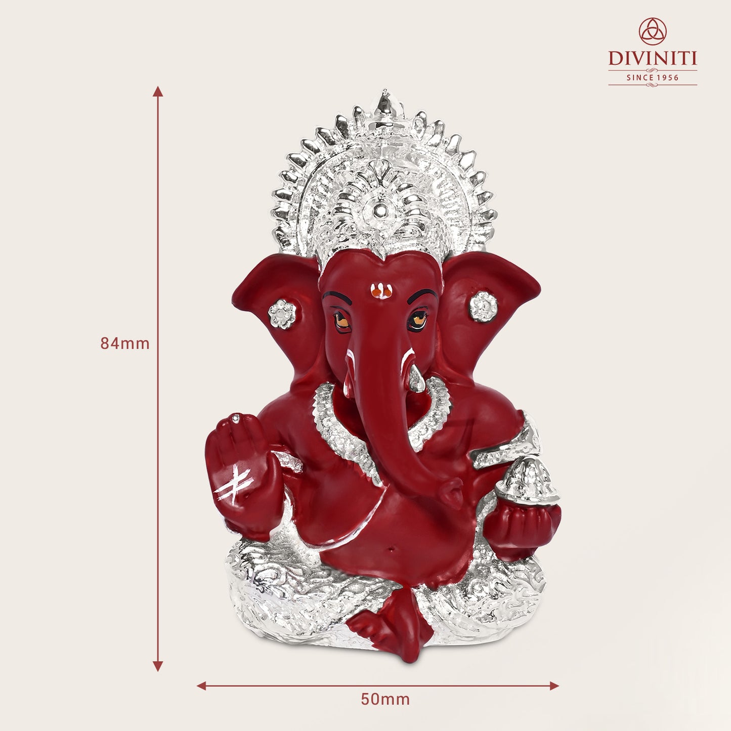 Diviniti 999 Silver Plated Resin Lord Ganesha Idol for Car Dashboard Tabletop for Home Decor Mandir Puja Gift Red (8.4x4.2cm)