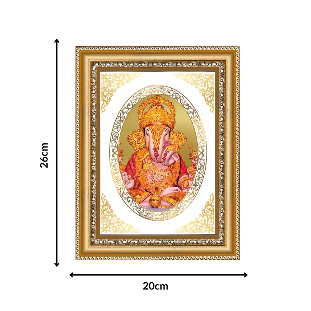 Dagdu Sheth Ganpati | Divine Ganesha Wall & Tabletop Royal Photo Frame in 24K Gold Plated Foil