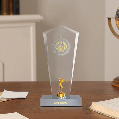 Diviniti Crystal Golf Trophy with 24K Gold Plated Golfer Small Statue | Premium Golf Award | Elegant Sports Trophy