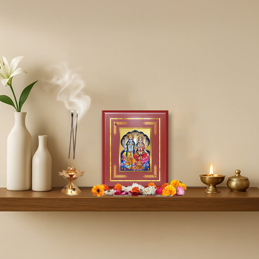 Diviniti 24K Gold Plated Lord Vishnu & Lakshmi Blessing Tabletop Photo Frame | Prosperity, Protection & Divine Grace