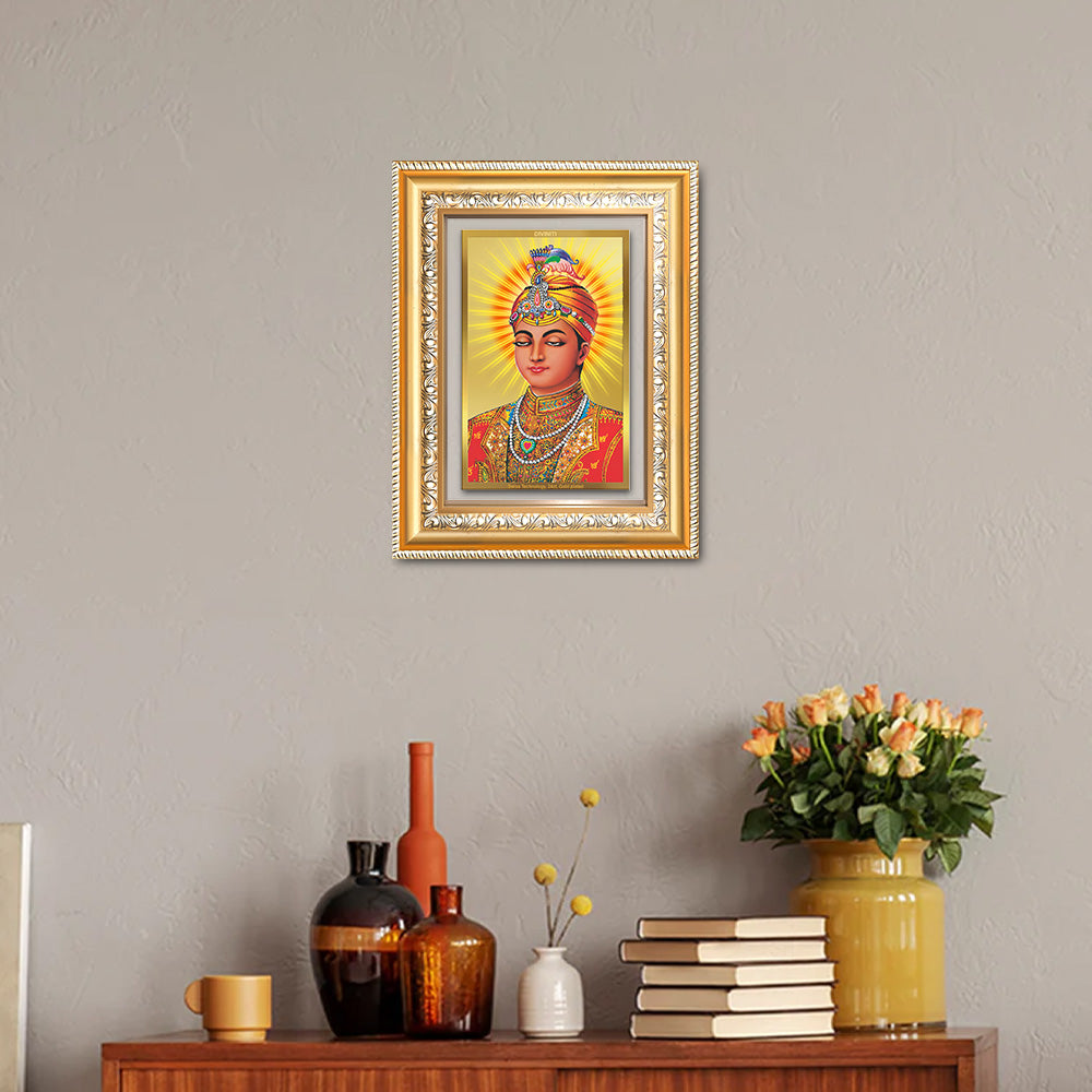 Diviniti 24K Gold Plated Guru Harkrishan Sahib Ji (Classic) Sacred Sikh Wall Frame for Home Decor & Office Ambiance | Premium Spiritual Gift
