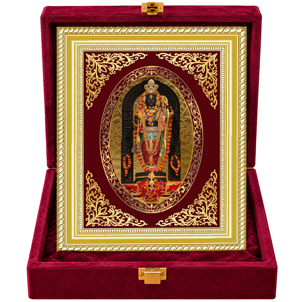 24K Gold-Plated Lord Ram Lalla Frame | Premium Gift Box | 26x20 CM