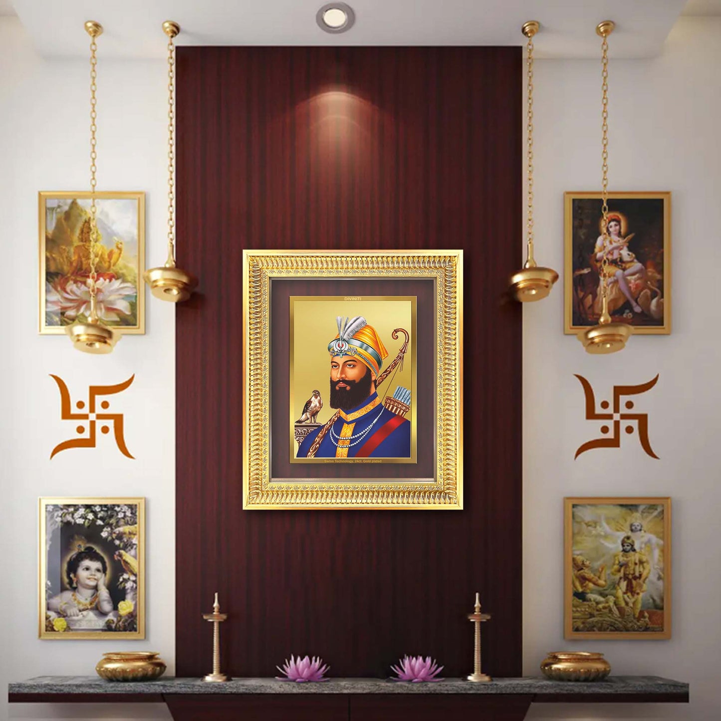 Diviniti 24K Gold Plated Guru Gobind Singh Ji (Classic) Sacred Sikh Wall Frame for Home Decor & Office Ambiance | Premium Spiritual Gift