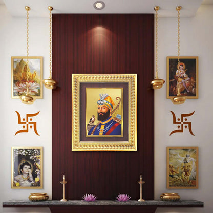 Diviniti 24K Gold Plated Guru Gobind Singh Ji (Classic) Sacred Sikh Wall Frame for Home Decor & Office Ambiance | Premium Spiritual Gift