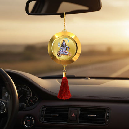 Diviniti 24K Gold Plated Double-Sided Shiva & Om Car Dangler (5.5 cm) | Divine Hanging Car Decor for Protection, Positive Energy & Spiritual Blessings