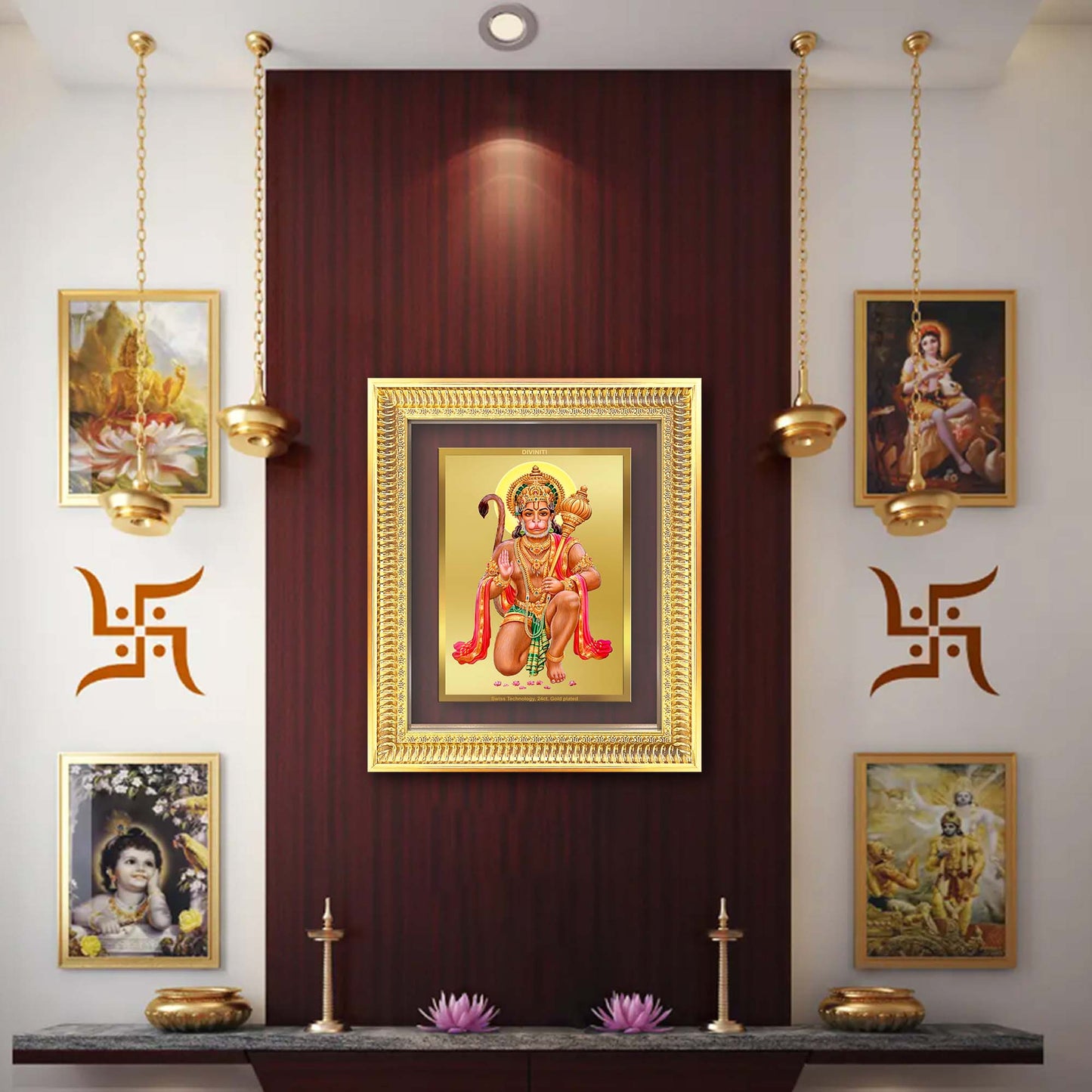 Diviniti 24K Gold Plated Hanuman With Blessings (Classic) Divine Wall Frame for Home Mandir & Office Decor | Luxury Spiritual Gift