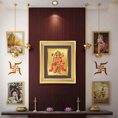 Diviniti 24K Gold Plated Hanuman With Blessings (Classic) Divine Wall Frame for Home Mandir & Office Decor | Luxury Spiritual Gift
