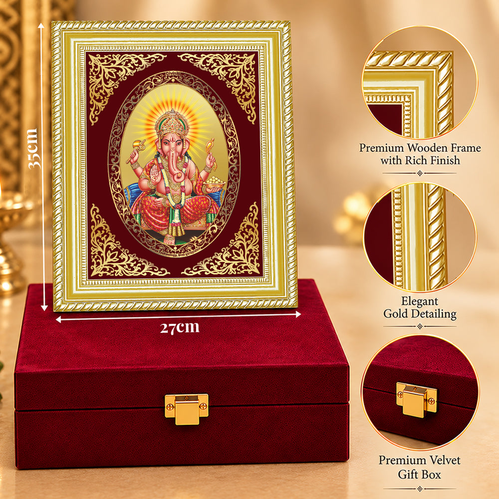 24K Gold-Plated Lord Ganesha Frame | Premium Gift Box | 35x27 CM