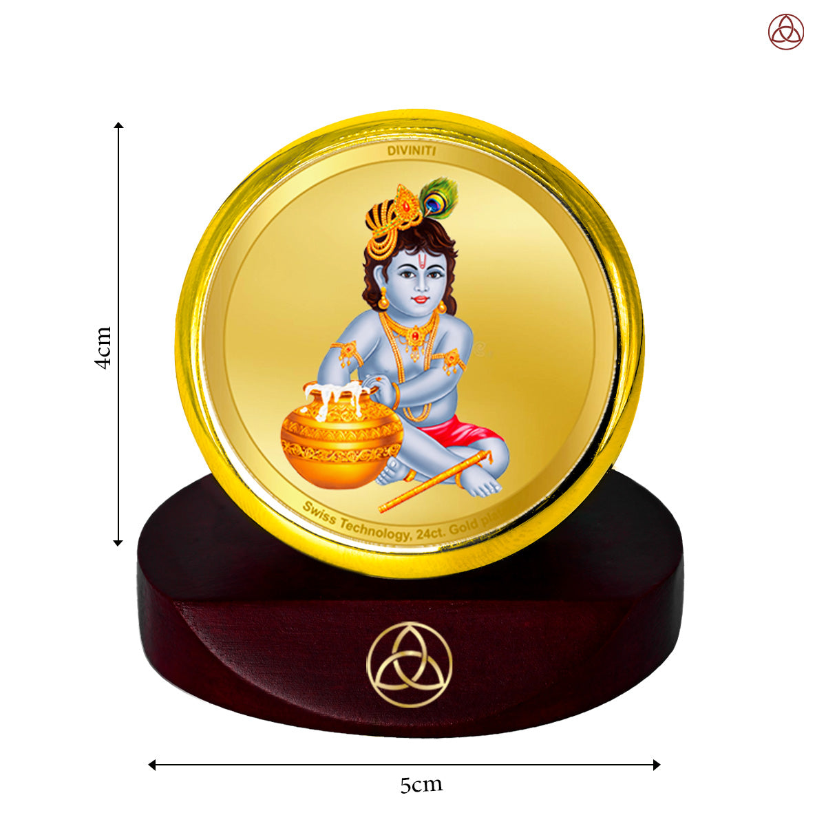 Makkan Gopal | Divine Lord Krishna Car Dashboard & Tabletop Photo Frame in 24K Gold Plated Foil