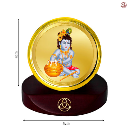 Makkan Gopal | Divine Lord Krishna Car Dashboard & Tabletop Photo Frame in 24K Gold Plated Foil
