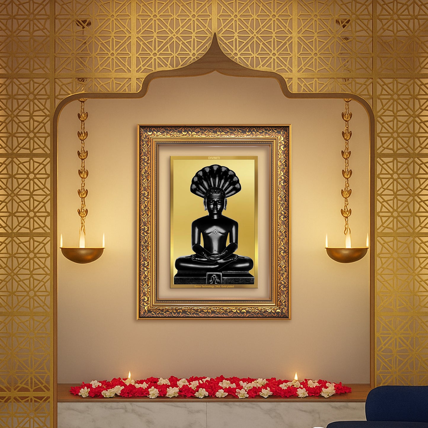 Lord Parshvanatha | 23rd Jain Tirthankara Wall Mount Photo Frame in 24K Gold Plated Foil