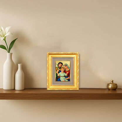 Diviniti 24K Gold Plated Holy Family |Divine Table Top Frame for Home Mandir & Office Decor | Luxury Spiritual Gift
